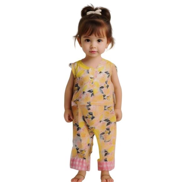 Dash of Glitter Yellow Print Sleeveless One Piece Jumpsuit Size 12-18 Months - Picture 1 of 4